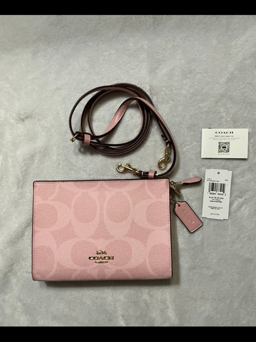 Coach Pink Signature Small Crossbody with Brown Strap